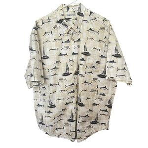 Crossings Swordfish‎ and Boats Button-Down Shirt Men's Size XL Cream Blue